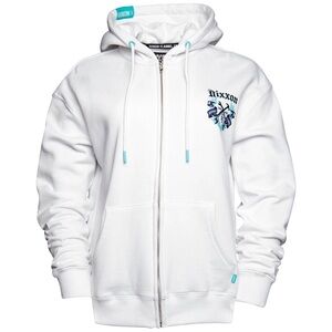 DIXXON White Zip Hoodie with Teal Accents